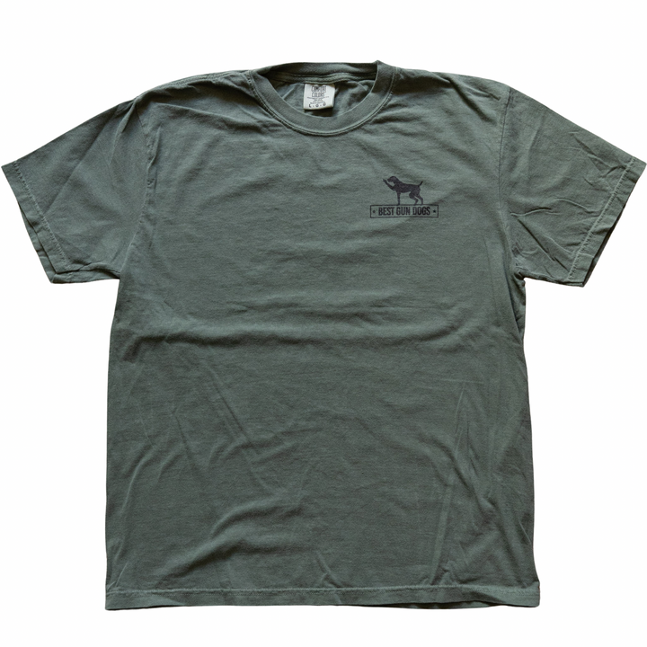 Yeah I Heard You GSP Pointing Shirt with Best Gun Dogs logo on soft, heavyweight cotton fabric in green color.