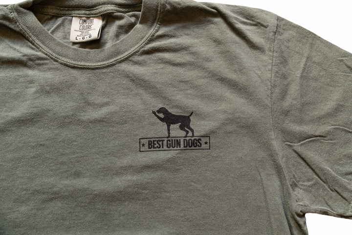 Yeah I Heard You GSP Pointing Shirt with a graphic of a German Shorthaired Pointer and "Best Gun Dogs" text.