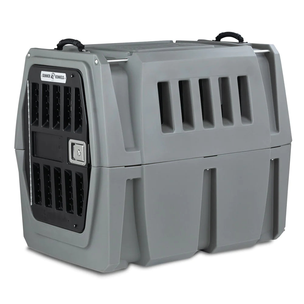 GUNNER G1™ KENNEL gray durable double-walled dog crate with secure latch and ventilation panels for safe travel