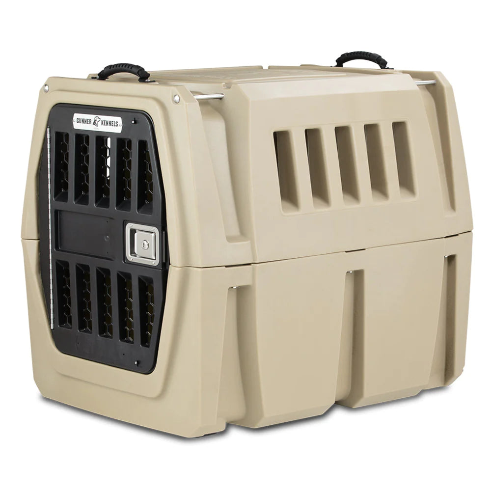 GUNNER G1™ KENNEL durable beige double-walled dog crate with vented sides and secure locking door.