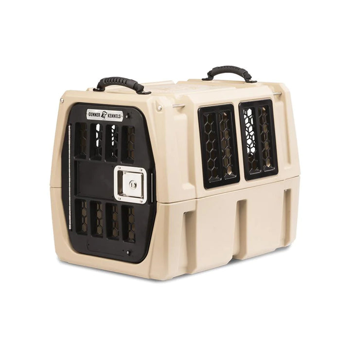 GUNNER G1™ KENNEL in tan with black door, durable double-walled crash-tested dog travel crate