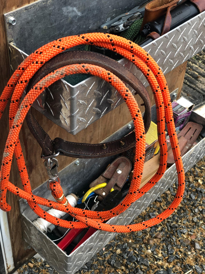 Leather Training Collar with included check cord, handcrafted from premium saddle skirting leather for durable pet training use.