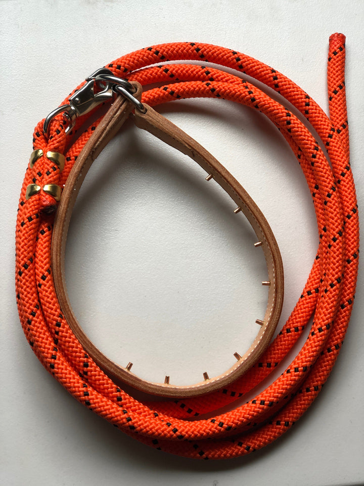 Leather Training Collar with premium handcrafted leather and included bright orange check cord for durable pet training.